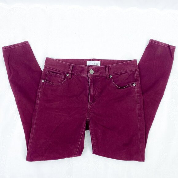 Women's Ann Taylor LOFT Wine Red Straight Leg Pants Ladies Maroon Leggings - Picture 1 of 10